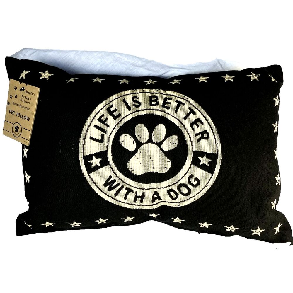 PB Paws Pet Pillow NEW Life is Better w a Dog P Smith Black Animals Cabin Decor
